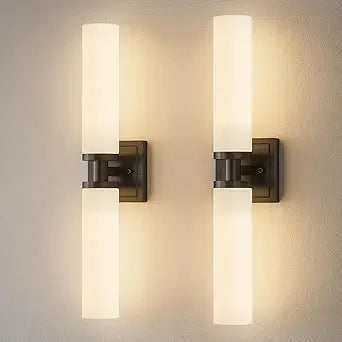 Black Wall Sconces Set of Two, Modern Bathroom Sconce with Frosted Glass, Hardwired Wall Light Fixtures for Bathroom Living Room Bedroom Hallway (Bulbs Not Included)