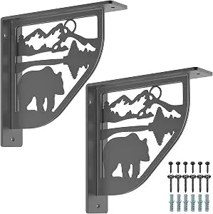 SELEWARE Heavy Duty Shelf Brackets 8" Decorative L Brackets, Bear 2Pcs