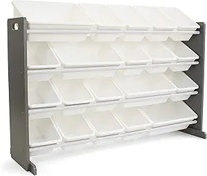 Humble Crew Toy Storage Organizer with 20 Removable Storage Bins for Kids Playroom, 4-Tier Toddler Toy Organization and Storage, Grey/White