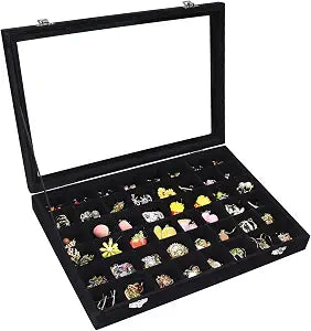 Vicoter 48 Grid Velvet Jewelry Tray Clear Lid Rings Earrings