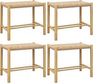Giantex Wood Stools Set of 4, 18" Tall Boho Backless Stool Chairs with Rubber Wood Legs, Max Load 330 Lbs, Armless Wicker Stools for Kitchen Dining Room Indoor Outdoor