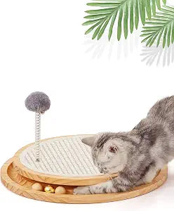 LMUGOOS Cat Scratcher, Cat Natural Sisal Scratching Pad, Kitten Interactive Toy with Ball Track Spring Ball for Chasing Hunting Mental Physical Exercise Puzzle