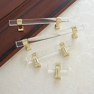 2.5" Crystal Cabinet Pulls Clear Acrylic Drawer Pulls Handle 6Pack 2-1/2" Gold Dresser Pulls Kitchen Cupboard Knob Hardware (6, Gold Metal, 2 1/2" Hole to Hole)