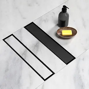 BARONAGE Linear Shower Drain 12 Inch, Reversible Tile Insert, Matte Black