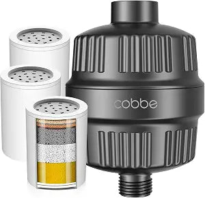 Cobbe High Output Shower Filter for Hard Water - 2 Replaceable Cartridges - Removing Chlorine and Harmful Substance, and Dramatically Improves The Condition of Your Skin, Hair and Nails - Matte Black