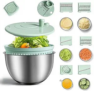 Stainless Steel Salad Spinner 3-in-1, One-Touch Stop and Non-Slip Base, Vegetable Dryer for Kitchens, Parties, and Health-Conscious People, 5.3 Qt