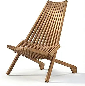 Folding Wooden Outdoor Chair, Stylish Low Profile Acacia Wood Lounge Chair for The Porch, Lawn, Garden or Outdoor Patio Furniture, Natural (1 Pack)