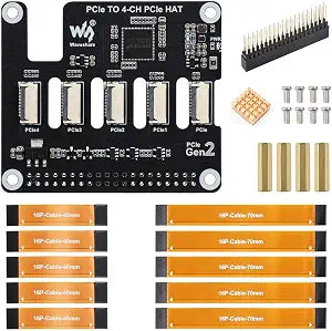 Waveshare Four-Channel PCIe FFC Expansion Board, Designed for Raspberry Pi 5, Supports Stacking Multiple PCIe HAT Modules