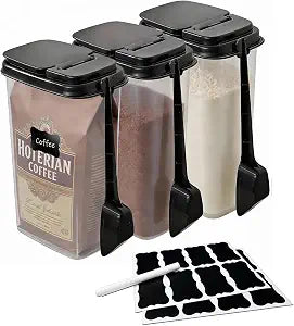 3-Pack Coffee Storage Containers with Scoop Fit 12 oz Bags, Bag-in Design for Whole Beans & Ground Coffee Translucent Stackable Canisters for Coffee, Tea, Sugar, Flour, Cereal 51 oz