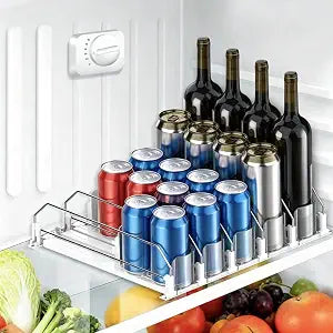Drink Organizer for Fridge, Upgraded Drink dispenser for fridge, Automatic Pusher Glide,12oz 16oz - Can Dispenser for Fridge - Holds up to 20 Cans - 5 Rows White