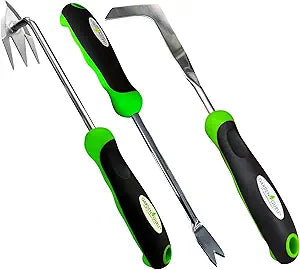 Garden Guru Patio Crack Weeder, Dandelion & Root Weeder Tool - Stainless Steel Weed Puller w Ergonomic Handle for Patio Sidewalk Driveway Cracks, Planting, Weeding, Flower & Vegetable Garden Care