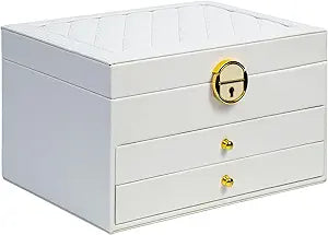 coobest 3 Layer Jewelry Box, Lockable Jewelry Holder Organizer with Jewelry Drawer, Large Jewelry Boxes & Organizer with Velvet Earring Storage, Unique Gifts for Women Mom