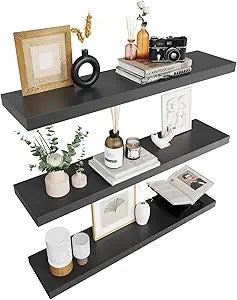 Colima Bathroom Floating Shelves for Wall, 36" Floating Wall Mounted Shelf, Rustic Wood Hanging Shelf for Home Organization, Bathroom, Kitchen, Living Room (Set of 3, Black)