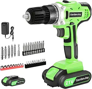 21V Power Drill Cordless Tool Kit Set, Electric Screwdriver Cordless Drill with 2 Battery and Charger for Men Home, 3/8-Inch Keyless Chuck, Variable Speed, 24+1 Torque Setting with LED(green)