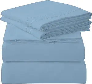 ROYALE LINENS 4 Piece King Sheets Set - Soft Brushed 1800 Microfiber Bedding - 1 Fitted and 1 Flat Sheet, 2 Pillow Cases - Wrinkle Free & Fade Resistant - Hotel Luxury Bed Sheets (Lake Blue, King)