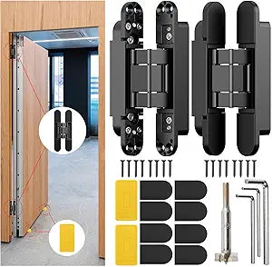 6" Hidden Door Hinge/Concealed Hinges,Invisible Hinges,Invisible Door Silent 180 Degree Swing Hinge 3-Way Adjustable Butt 6 x 2.5 x 1inch (Black, 6 inches)