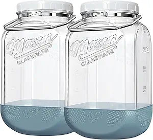 2 Pack 1.5 Gallon Large Glass Jar with Airtight Lid, Wide Mouth Glass Flour Sugar Storage Containers with Scale Marks for Pantry Organizers, Glass Canisters with Heavy-duty Handles & Non-slip Bases