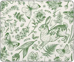 Green Floral Mouse Pad Extended Small Gaming Mousepad Big Long Oversized Desk Mat Stitched Edges 12 X 10 Inch for Home Office