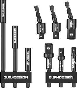 GURADESIGN 9-Piece Impact Drill Socket Adapter Set and Universal Joints Socket Set 1/4" 3/8" and 1/2" Driver Socket Adapter, Power Drill Bit Extension, Magnetic Screwdriver Bit Holder