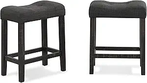 Roundhill Furniture Sora Button Tufted Counter Height Saddle Stools, Set of 2, Gray