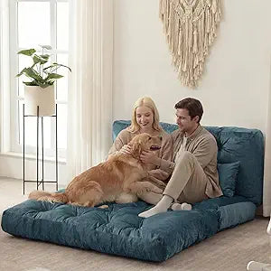 Folding Sofa Bed, Convertible Sleeper Chair with Pillow Foldable Mattress with Back Support, Portable Fold Out Chair Bed Comfy Floor Sofa Lounge for Living Room Bedroom, Blue Full 80x54 Inch
