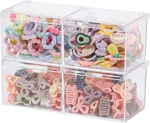 FABROK Small Hair Ties Organizer Box with Lid, 2 Pack, Clear