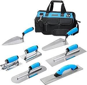 KEZERS 8-in-1 Concrete Finishing Tools Kit: Magnesium Float, Finishing & Pool Trowel, Gauging & Brick Trowel, Concrete Groover & Edger for Masonry, Stucco Repair & Bricklaying
