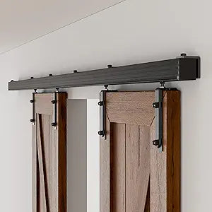 144"/12FT Double Barn Door Hardware Kit Box Rail, Exterior Barn Door Hardware Kit Wall Mount, Heavy Duty Aluminium Alloy Track (No Panel)