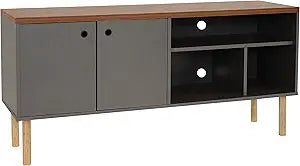Sunnydaze Mid-Century Modern TV Stand for 55-Inch TV - Living Room Entertainment Center with Storage - Media Console Cabinet with Shelves - Gray