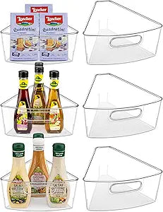 JEISSLIA Lazy Susan Cabinet Organizer Bins for 26"/ 28"/ 32" Diameter Corner Organizer, Plastic Cabinet Storage Bin, 1/8 Wedge - Food Safe, BPA Free, with Non-Slip Pads (for 26" Diameter, 6 Pack)