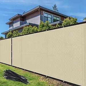 TANG 4' x 30' Privacy Fence Screen Beige Shade Cloth with Grommets, Chain Link Fence Panels Outdoor Mesh Fabric Fencing, Balcony Windscreen Cover,Temporary Garden Fencing for Yard Deck Pool