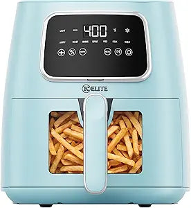 Kitchen Elite 5.5 Qt Compact Digital Air Fryer, 7-in-1 Small Airfryer with LED Screen, Nonstick Dishwasher Safe Basket, Space-Efficient Design, Blue