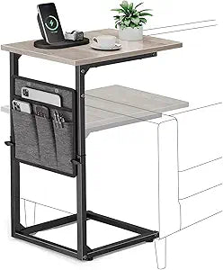Vagusicc C-Shaped End Table, Small Side Table for Couch, Sofa Table Adjustable Height End Tables Living Room, Bedside Slide Under Couch Table for Sofa, TV Tray Table with Metal Frame for Bedroom, Grey