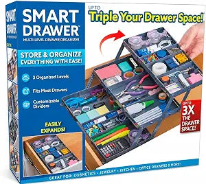 Ontel Smart Drawer Organizer - Multi-level Jewelry Holder, Cosmetics Organizer, or Office Drawer Organizer with Adjustable Dividers for Organization and Storage, Fits Drawers 9.8" W x 8.3" L x 2.8" D