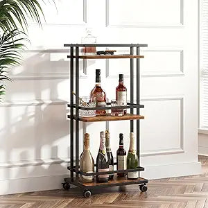 Bar Carts for the Home with Wheels, 3 Tier Beverage Bar Cart with Storage Shelves, Coffee Bar Cabinet for Your Home Entertainment