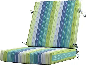 California Umbrella Outdoor Dining Chair, Patio Seat Cushion, 20 x 40 Inch, Premium Outdoor Memory Foam, Fade Resistant Sunbrella Fabric, Fabric Ties,Seville Seaside