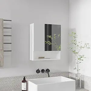 Wanna 23" High Double Door Medicine Cabinet with Three Storage Shelves, Wall-Mounted Bathroom Organizer with Adjustable Interior Shelves and Open Display Shelf, Modern Bathroom Storage Solution