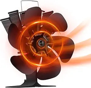 6 Blades Heat Powered Wood Stove Fan Fireplace Fan Non Electric for Wood Burning Stove/Pellet/Log, Heat Powered fan, Silent Operation, With Magnetic Thermometer, Black