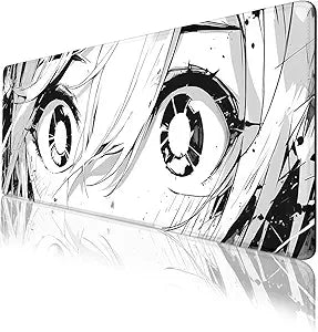 Anime Mouse Pad Black White Manga Cute Girl Eye Large Desk Mat Extended Large Laptop Keyboard Non-Slip Rubber Base with Stitched Edges for Home 31.5 x 11.8 Mouse Pads for Desk Home Office Gaming