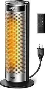 DREO Space Heater for Large Room, 20 Inch Electric Heaters with DREO FortPlug for Indoor Use, 8 Safe Protection Tower, 70┬░ Oscillation, PTC Ceramic with Remote, Quiet, 12H Timer, Bedroom, Office