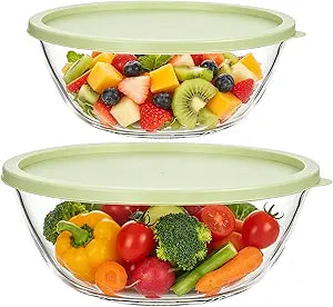 5Qt & 3Qt Large Glass Bowl with Lid, Big Glass Mixing Bowl for Sourdough Bread Kitchen Salad Bread Storage, Perfect for Dough Rising, Meal Prepping, Marinating & Brining Kimch