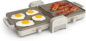 Bella 10"x 20" Ceramic Fold-n-Store Dual Temp Griddle, Fits-anywhere Kitchenware, EverGood Ceramic Nonstick Coating, 2 Temperature Zones up to 400F, Dishwasher Safe Drip Tray, 1500 Watt, Oatmilk