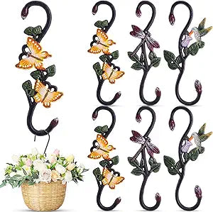 Tandefio 6 Pack Heavy Duty S Hooks Large Iron Plant Hangers for Indoor Outdoor Metal Decorative Plant Hooks for Hanging Flower Pots Baskets Bird Feeders Macrame Lantern Spring Decor (Painted)