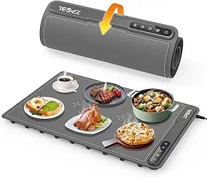 Warming Mat for Food -Electric Food Warming Tray (24"x16"), Rapid Full-Surface Heating, Portable & Rollable Versatile Food Warmer for Countertop, Perfect for Gatherings, Parties &Everyday Use(GRAY)