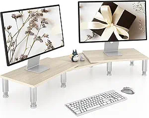 AX Waber Dual Monitor Riser - Adjustable Length & Angle, Wooden Stand for 2 Monitors with Storage