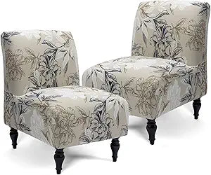 Iauddy Armless Accent Slipper Chair Cover Slipcover,Stretch Spandex Printed Removable Non-Slip Silp Cover for Accent Chair Without Arms Furniture Protector for Living Dining Room