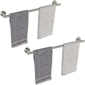 TocTen Bath Towel Bar - 2 Pack Thicken SUS304 Stainless Steel Towel Rack for Bathroom, Bathroom Hardware Accessories Towel Rod Heavy Duty Wall Mounted Towel Holder (24 Inch, Brushed Nickel)