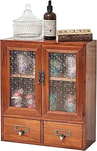 Geometric Motif Mahogany Storage Cabinet with Floral-Embossed Pressed Glass Doors Victoria Floral Patterned Display Cupboard with 2 Drawers for Kitchen, Pantry and Countertop Organization