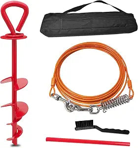 Heavy-Duty Dog Tie Out Stake and Cable Red Bag, 360No Tangle Long Dog Chain Leash