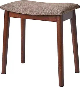 IBUYKE Saddle Cushion Vanity Stool Chair, Foot Rest Stool with Solid Wood Legs, Modern Vanity Bench Ottoman for Piano, Upholstered Seat for Bedroom, Entryway, Walnut Legs&Brown Linen WBD007HC